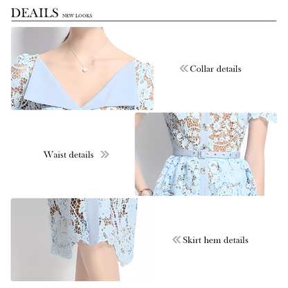 Crystal Button Hollow Lace Dress