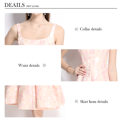 French Square Neckline Dress With Floral Pattern