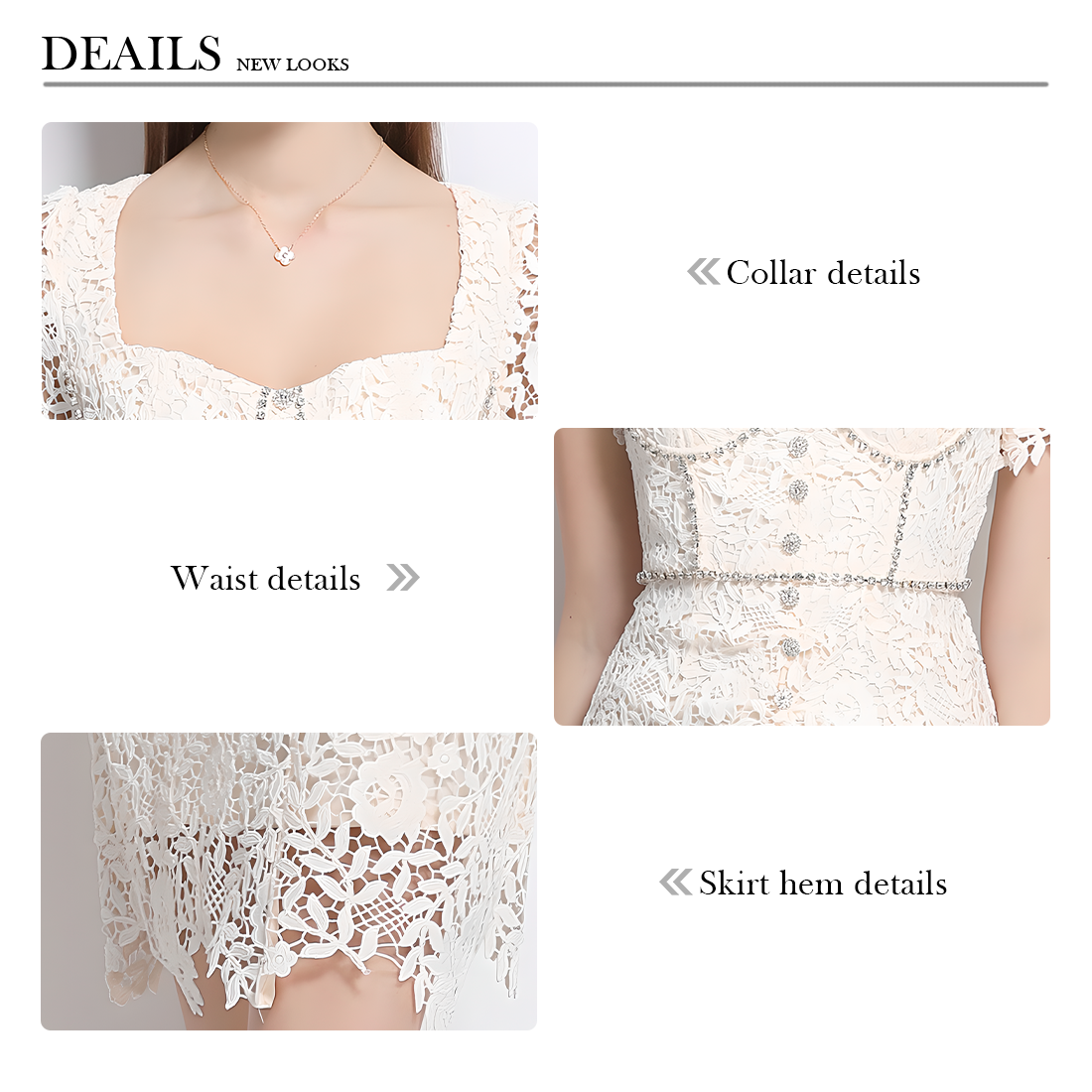 Square Neck Rhinestone Lace Dress