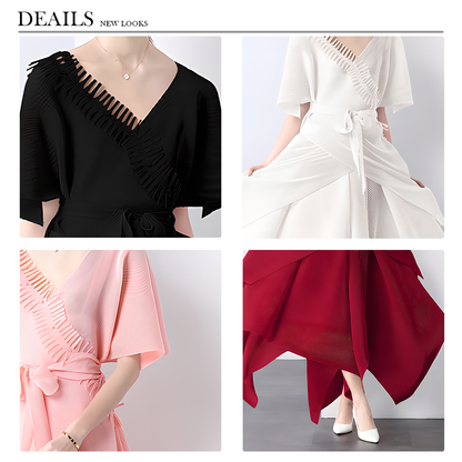 Asymmetric Pleated Skirt Vest Dress Set