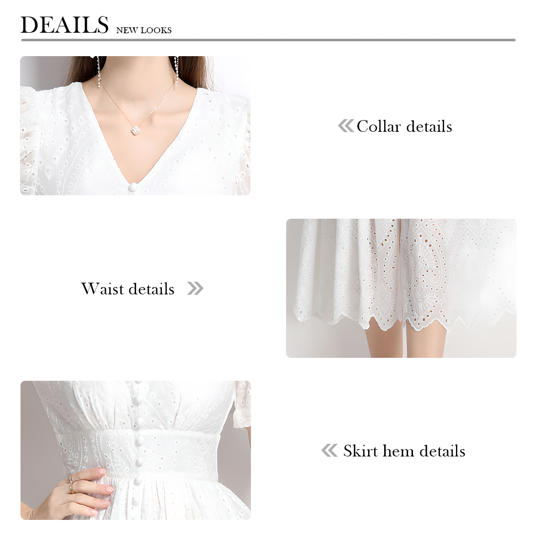 Casual White Lace Dress with Puff Sleeves