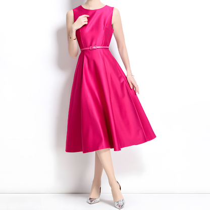 Elegant Round Neck Sleeveless Flared Dress