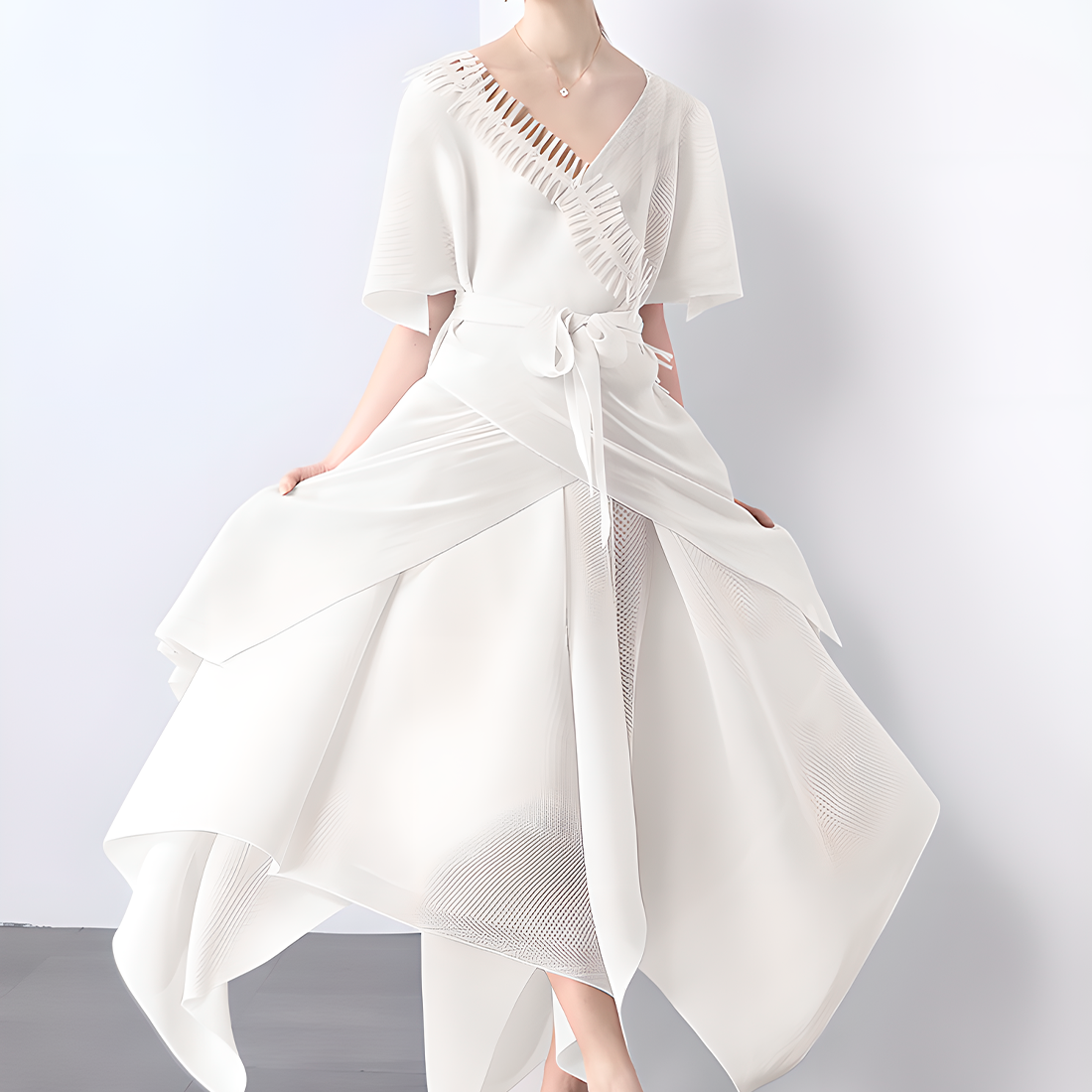 Asymmetric Pleated Skirt Vest Dress Set