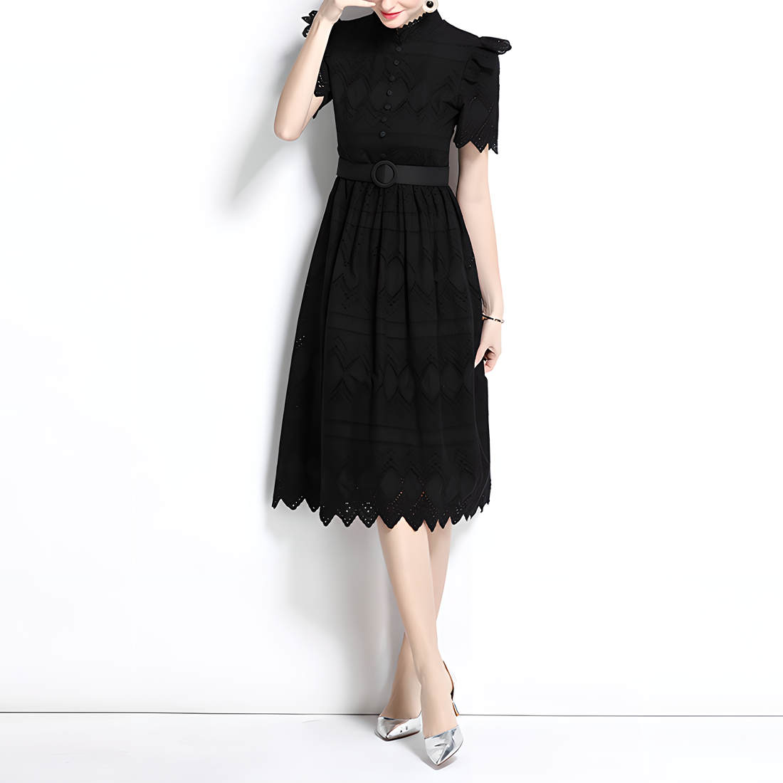Retro Romantic Eyelet Embroidery Dress