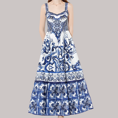 Charming Floral Printed Inspired Spaghetti Strap Midi Dress