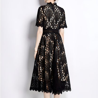 French Lace Dress with Fan-Shaped Patterns