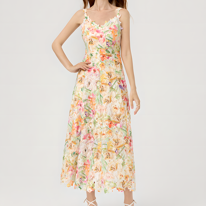 Floral Spaghetti Strap Mesh Dress for Women