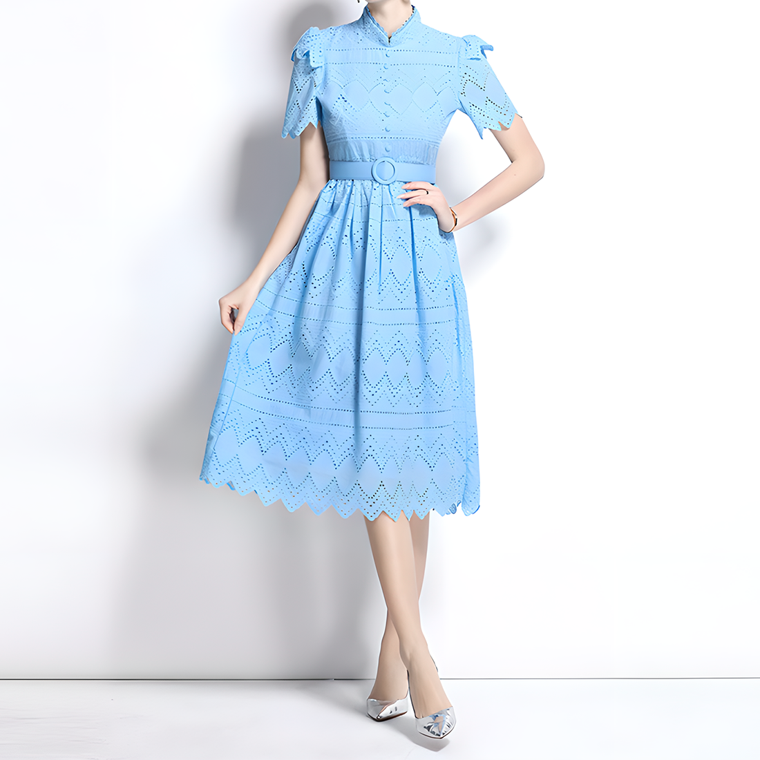 Retro Romantic Eyelet Embroidery Dress