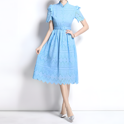 Retro Romantic Eyelet Embroidery Dress