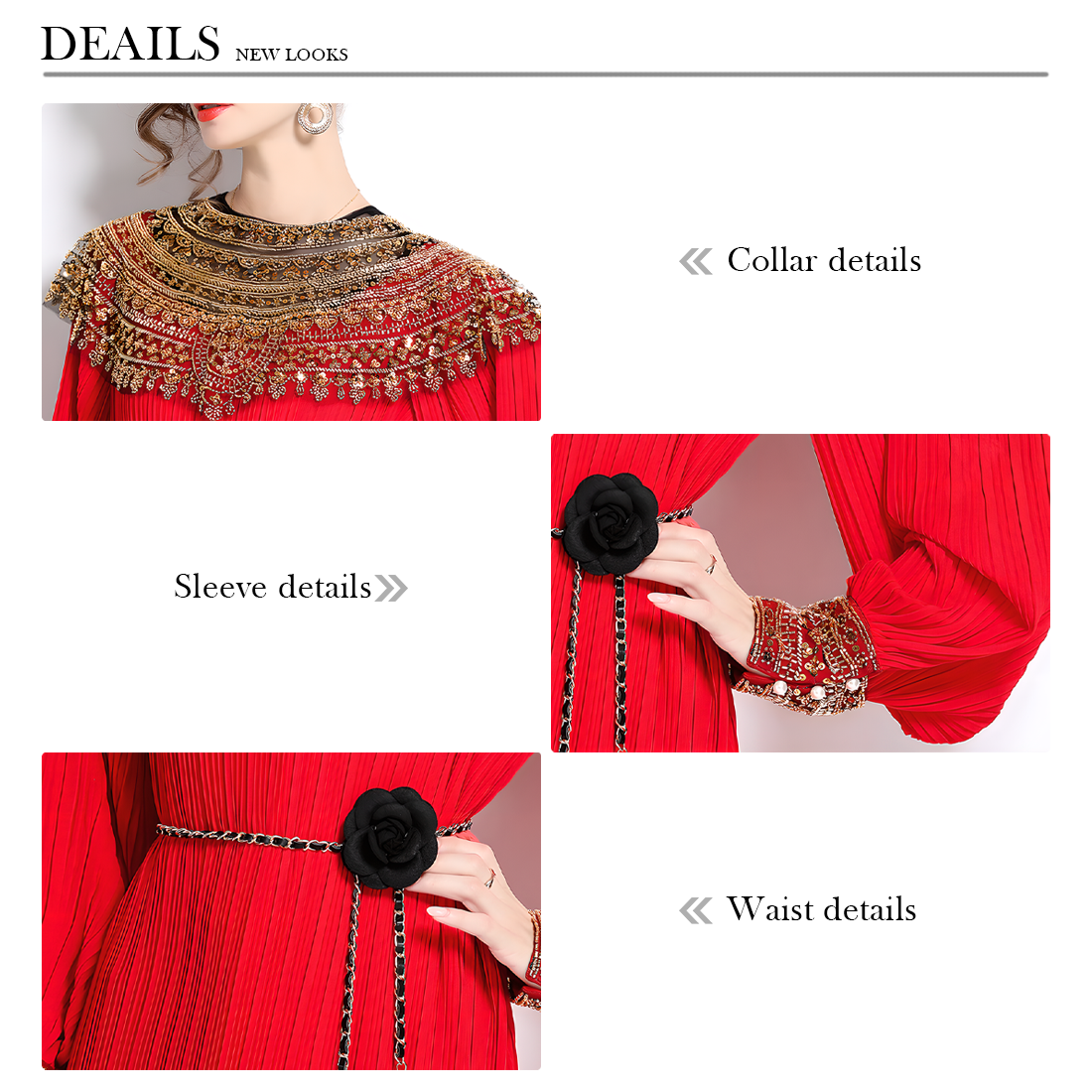 High-End Sequined Gown with Lantern Sleeves