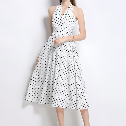 Retro Sleeveless Polka Dot Backless Dress
