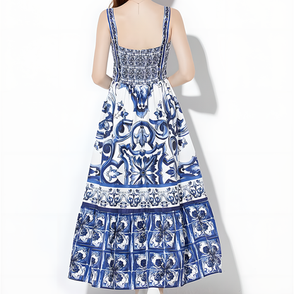 Charming Floral Printed Inspired Spaghetti Strap Midi Dress