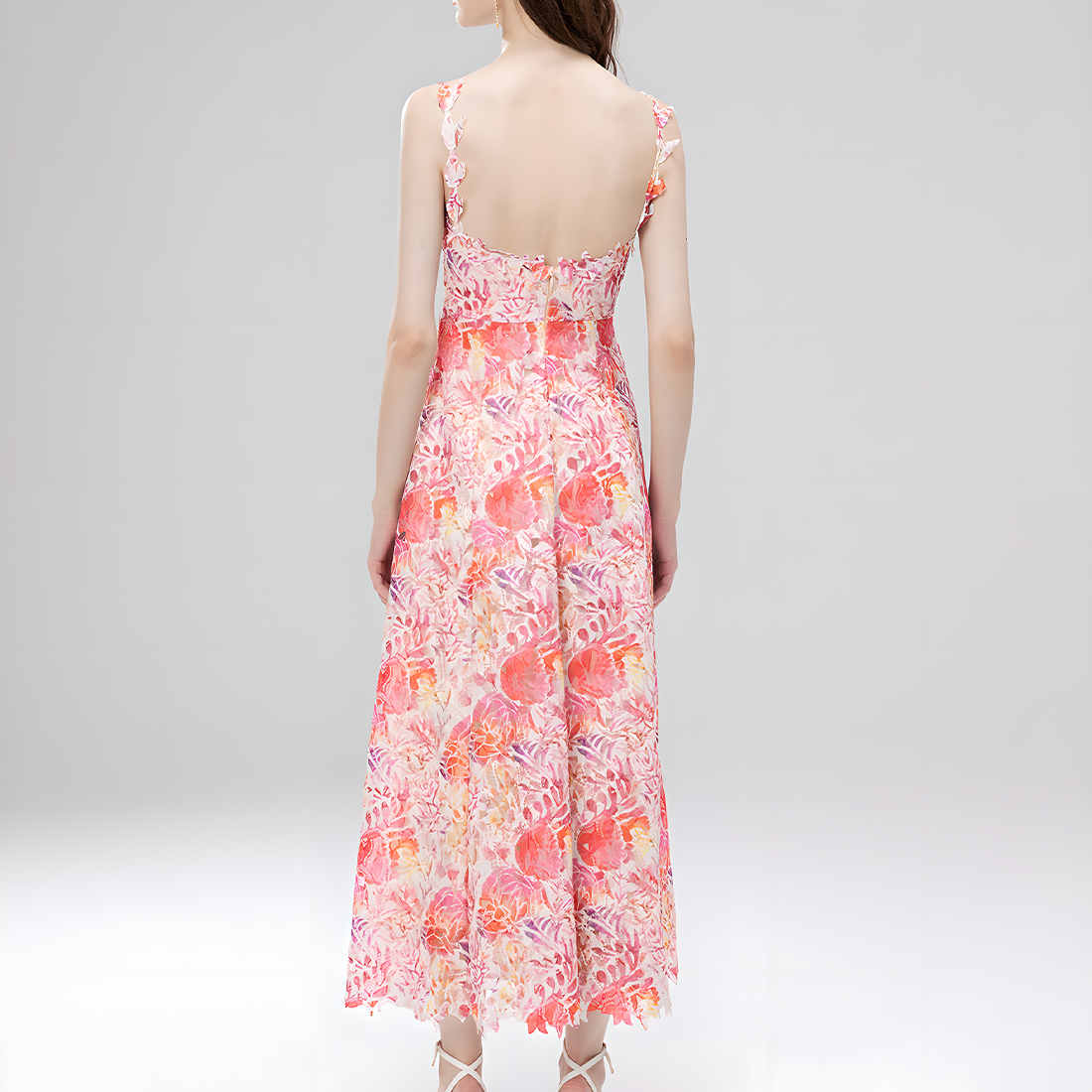 Floral Spaghetti Strap Mesh Dress for Women