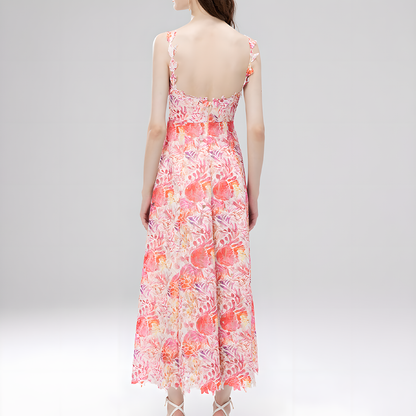 Floral Spaghetti Strap Mesh Dress for Women